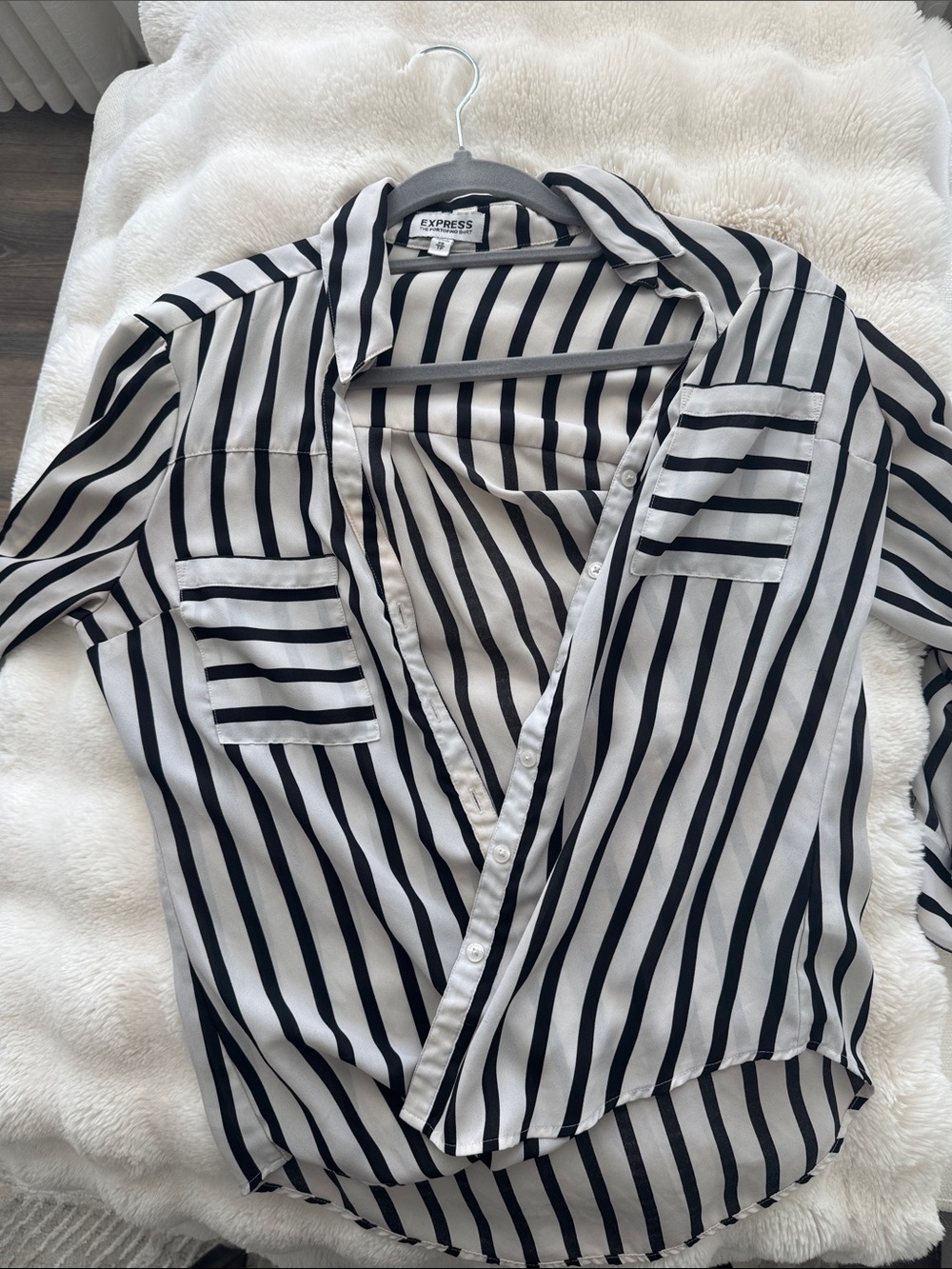 Express Black and White Vertical Stripe Button-Down Shirt